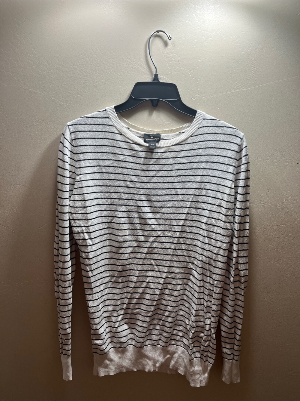 Worthington Cream and Black Striped Long-Sleeve Crewneck